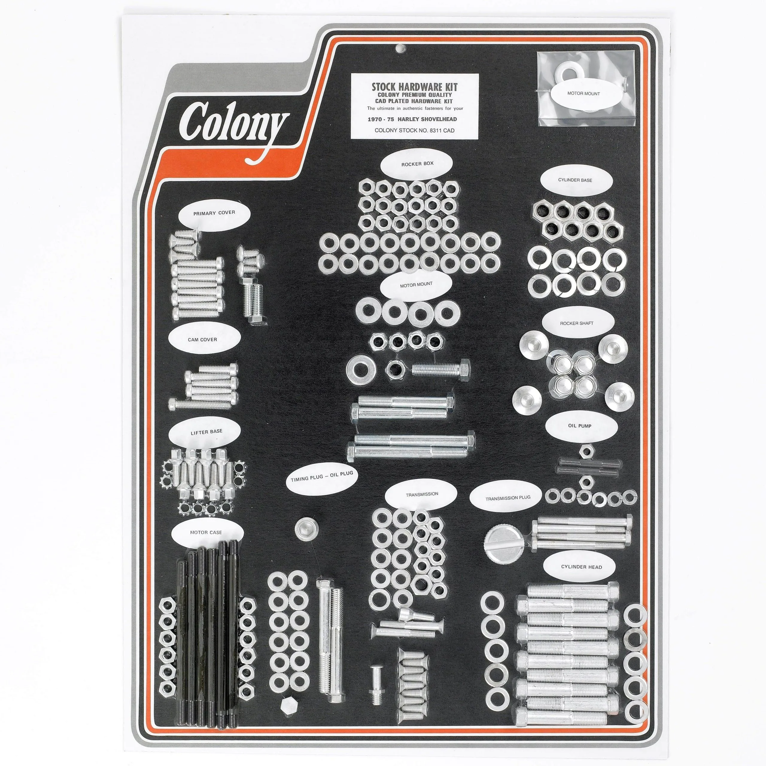 Colony #8311 CAD Complete Stock Hardware Kit - 1970 - 1975 Shovelhead - Cad Plated 3 Colony #8311 CAD Complete Stock Hardware Kit - 1970 - 1975 Shovelhead - Cad Plated