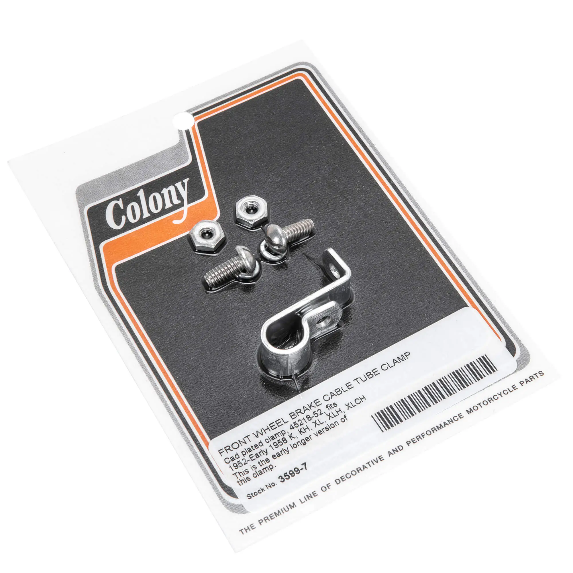 Colony #3599-7 Front Wheel Brake Cable Tube Clamp 1952-E1958 Harley-Davidson K KH XL XLH XLCH 3 Colony #3599-7 Front Wheel Brake Cable Tube Clamp 1952-E1958 Harley-Davidson K KH XL XLH XLCH