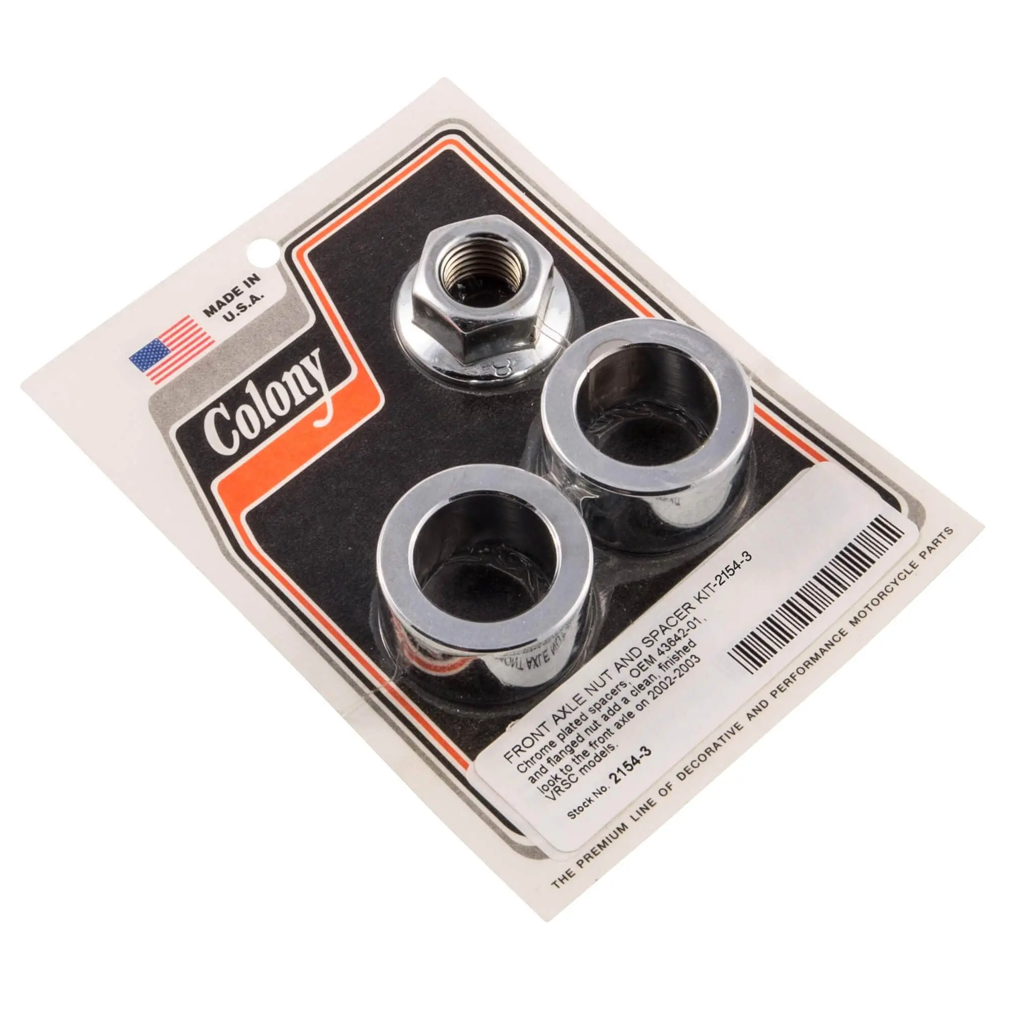 Colony #2154-3 Front Axle Nut And Spacer Kit Smooth Chrome Harley VRSC 2002-03 3 Colony #2154-3 Front Axle Nut And Spacer Kit Smooth Chrome Harley VRSC 2002-03