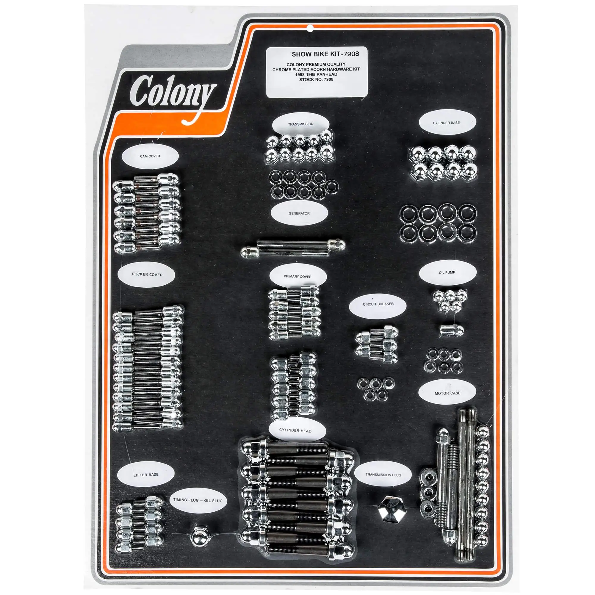 Colony #7908 Complete Show Bike Kit Chrome Acorn Hardware Harley 58-65 Panhead 3 Colony #7908 Complete Show Bike Kit Chrome Acorn Hardware Harley 58-65 Panhead