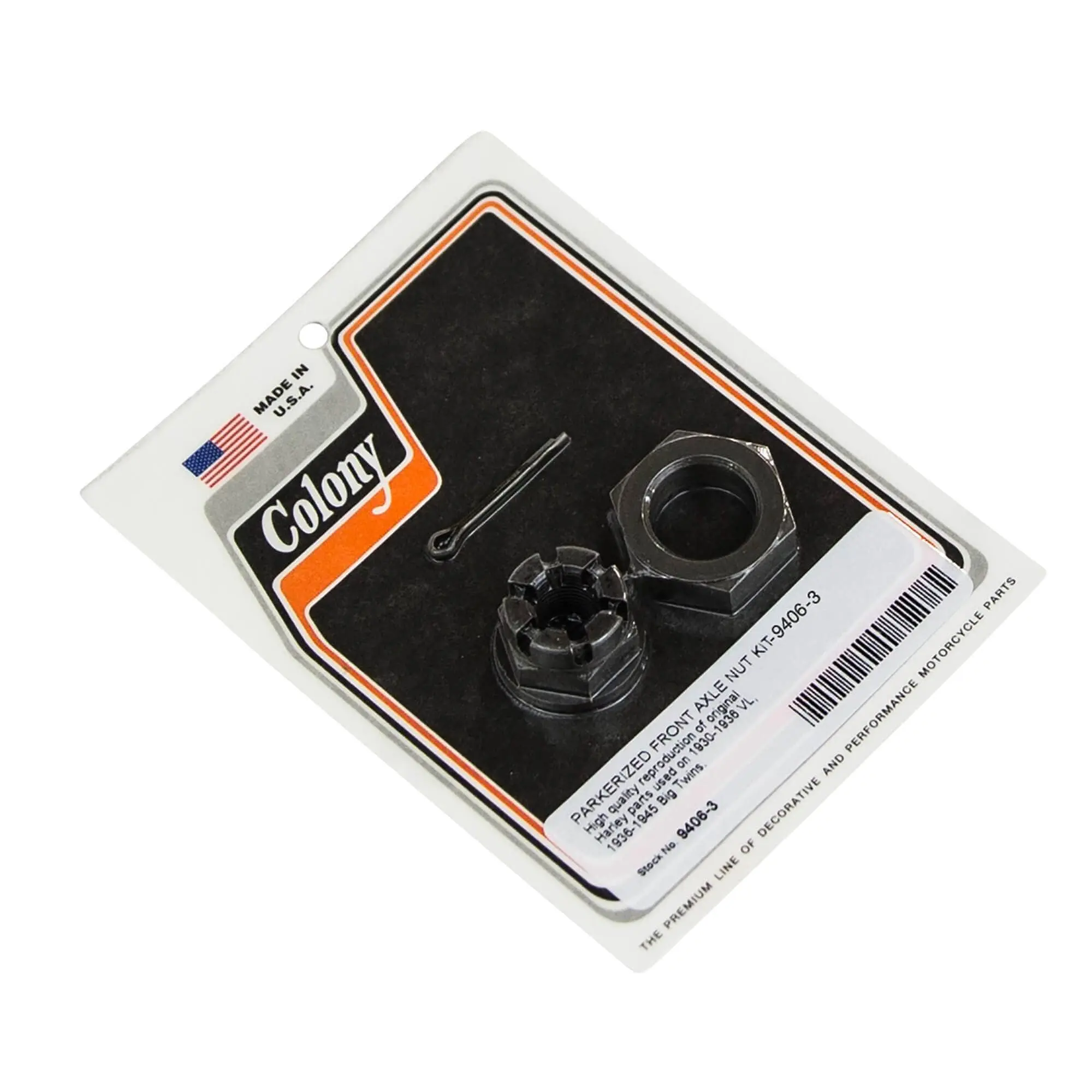 Colony #9406-3 Front Axle Nut Kit Parkerized Harley 1930-36 VL 36-45 Big Twins 3 Colony #9406-3 Front Axle Nut Kit Parkerized Harley 1930-36 VL 36-45 Big Twins